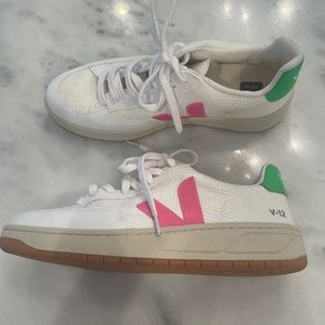Veja V-12 White Pink Green Sneakers